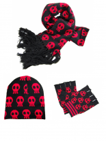 Winterset Totenköpfe Rot Schal Beanie Handschuhe