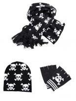 Winterset Totenköpfe Schal Beanie Handschuhe