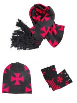 Winterset Eisernes Kreuz rot Schal Beanie Handschuhe