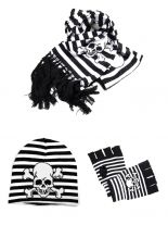 Winterset Totenkopf mit Streifen Schal Beanie Handschuhe