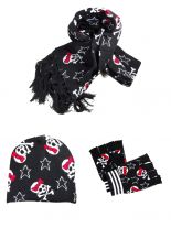 Winterset Totenköpfe mit Sternen Schal Beanie Handschuhe