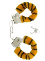 Handschellen mit Fell schwarz braun Tiger