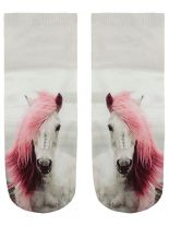 Sneaker Socken bedruckt Pferd weiß