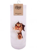 Sneaker Socken bedruckt Katze weiß