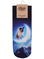 Sneaker Socken bedruckt Katze mit Mond