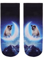 Sneaker Socken bedruckt Katze mit Mond