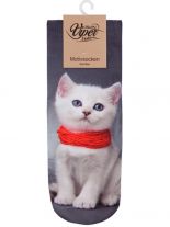 Sneaker Socken bedruckt Katze mit Schal rot