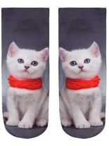 Sneaker Socken bedruckt Katze mit Schal rot