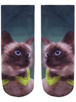 Sneaker Socken bedruckt Katze mit Fliege