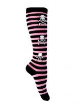Kniestrümpfe Totenkopf rosa gestreift