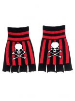 Fingerlose Handschuhe skull stripes rot