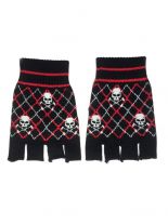 Fingerlose Handschuhe Skull schwarz rot