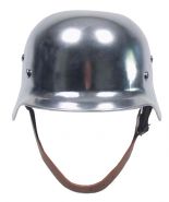 Stahlhelm WW II chrom mit Leder Innenteil