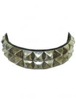 Leder Halsband Pyramidennieten 2 reihig