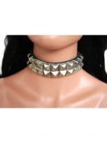 Leder Halsband Pyramidennieten 2 reihig