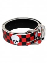 Gürtel Schachbrett mit Skull rot schwarz