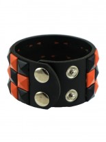 Kunstleder Armband Pyramiden Nieten schwarz orange