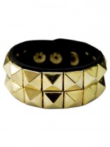 Kunstleder Armband Pyramidennieten 2 reihig gold