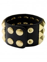 Kunstleder Armband Pyramidennieten 3 reihig gold