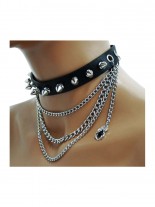 Leder Halsband Spinne mit Killernieten und Ketten