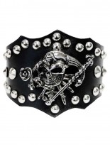 Kunstleder Armband Joker Totenkopf mit Ketten