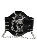 Leder Armband Totenköpfe mit Ketten