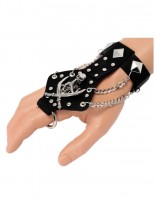 Lederarmband mit Fingerring Skelett mit Säbel