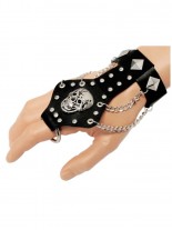 Lederarmband mit Fingerring Totenkopf
