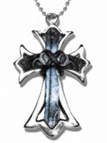 Halskette Kreuz mit Ledereinsatz blau
