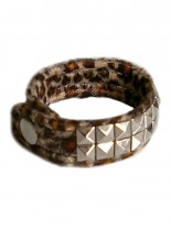 Webpelz Armband Pyramiden Nieten 2 reihig Leopard braun